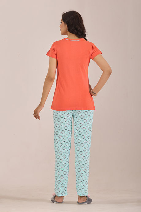 Sweet Moon Knit Cotton Pyjama Set - Sky Blue Peach — image 2